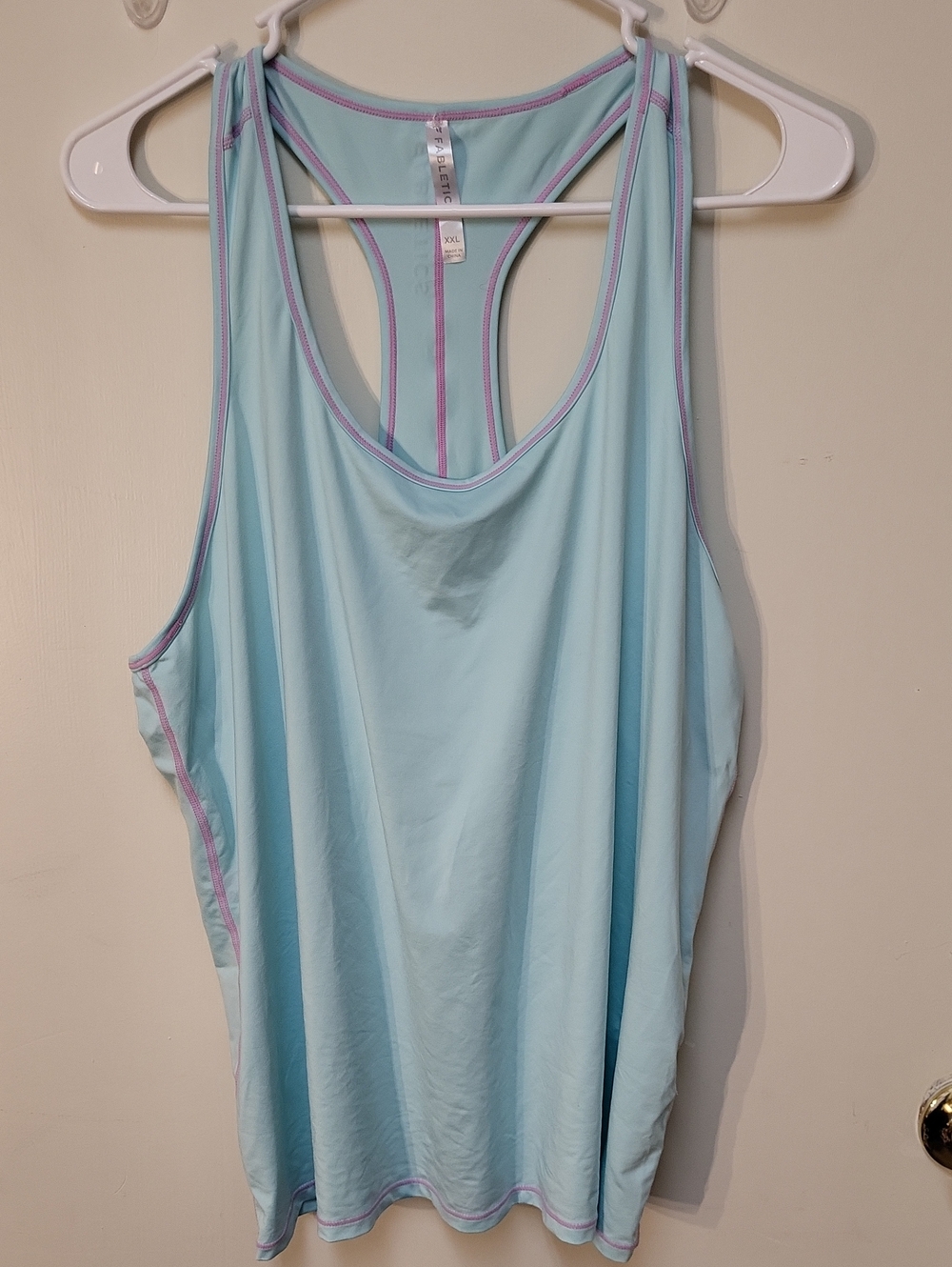 Fabletics Light Aqua Racerback Tank Top with Pink Stitching